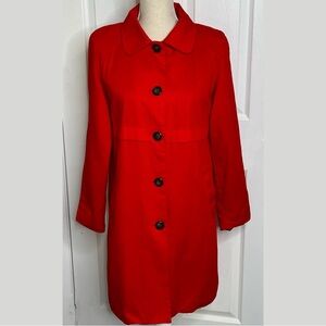 Merona Red Button Up Long Sleeve Trench Coat Women’s size Medium